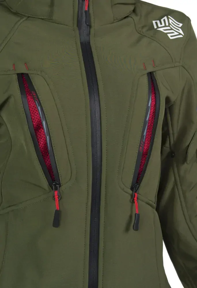 MBW HANA OLIVE GREEN SOFTSHELL dámská bunda na motorku/scooter s chrániči