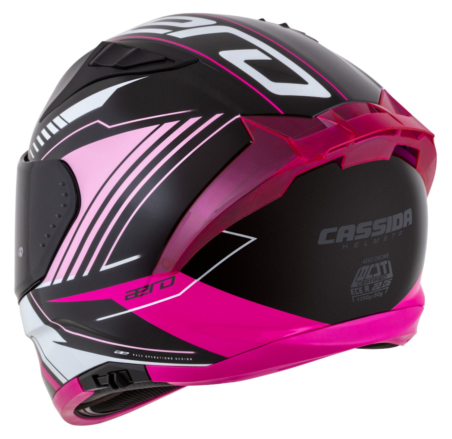 Cassida AERO DROME dámská (černá met./růžová/bílá), integrální helma na motorku
