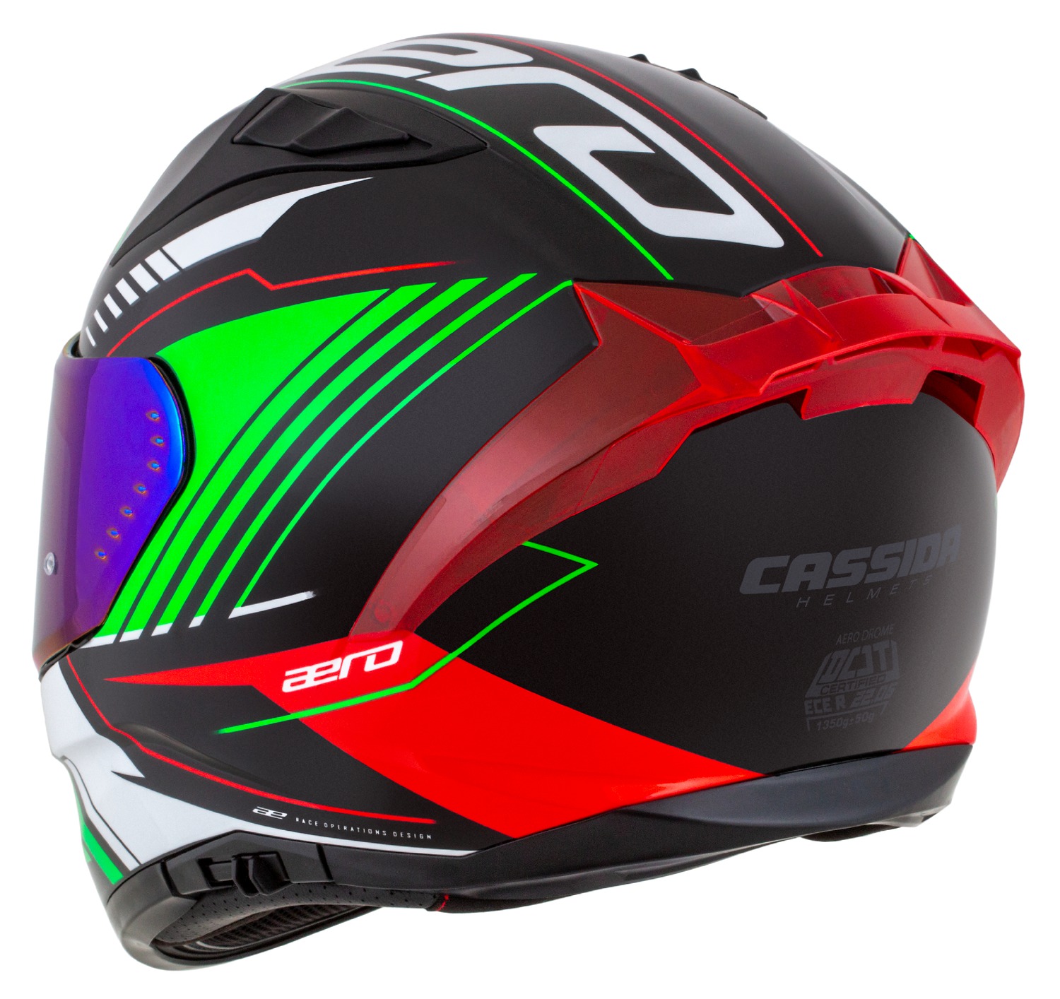 Cassida AERO DROME (černá met./červená/zelená/bílá), integrální helma na motorku