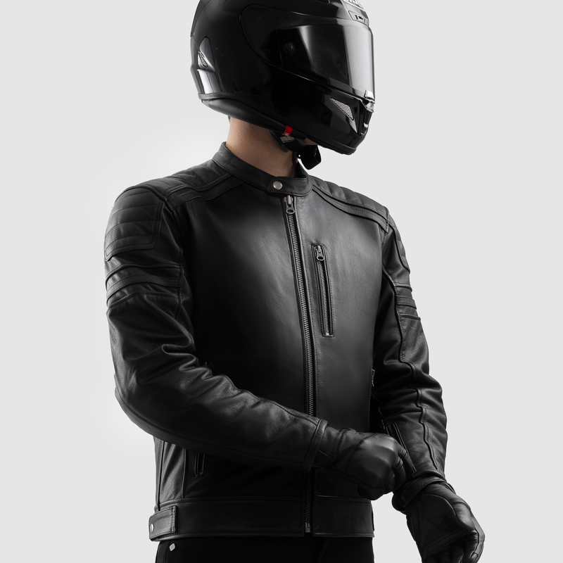 Ozone COLT černá, pánská kožená bunda na motorku