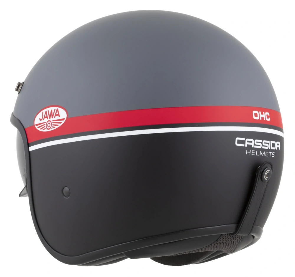 Přilba CASSIDA Oxygen 2.0 Jawa OHC (šedá matná/červená/černá/bílá), klasická helma na motorku