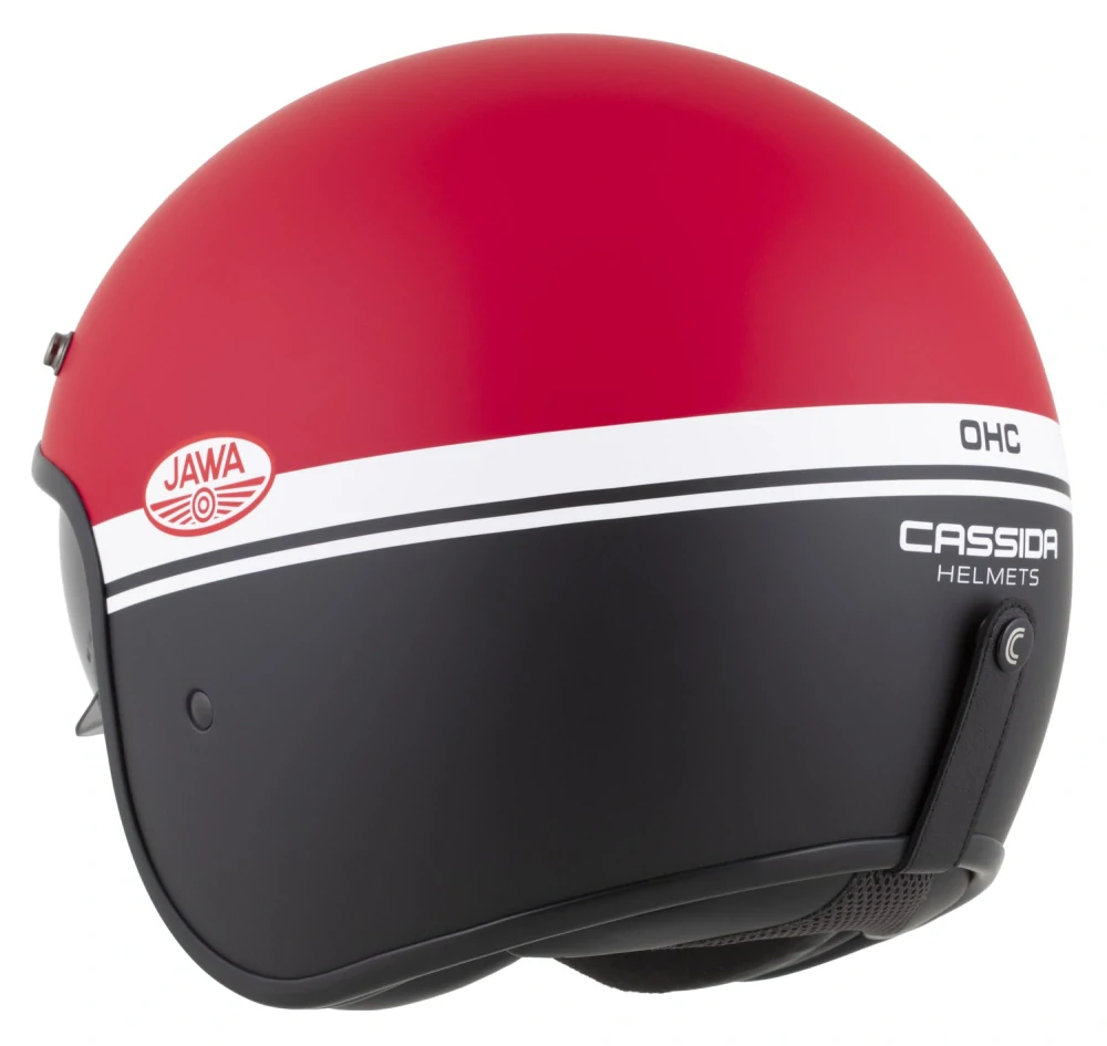 Přilba CASSIDA Oxygen 2.0 Jawa OHC (červená matná/černá/bílá), klasická helma na motorku