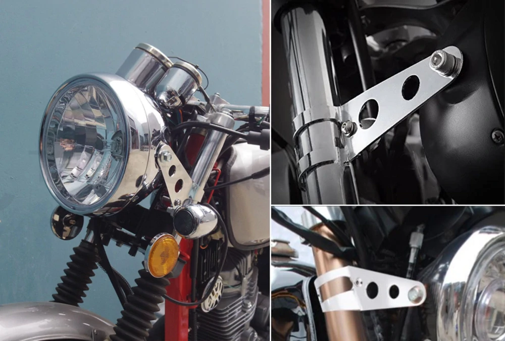 Univerzální držák předního světla na motorku 39-52mm, chrom