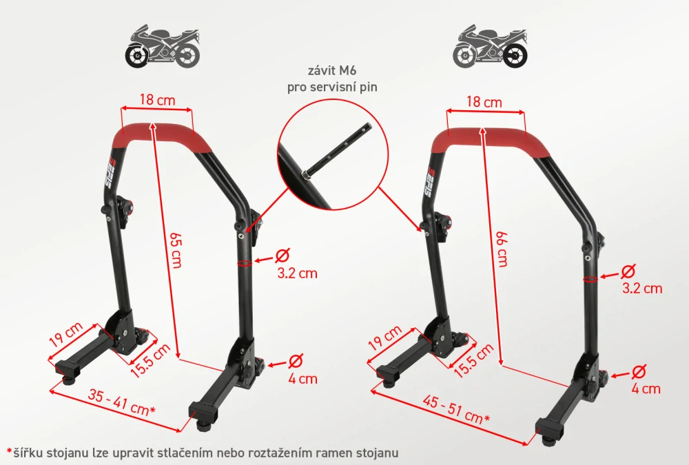 Sklopný pojízdný univerzální moto stojan přední a zadní set - vidle / packy, SEFIS M20U