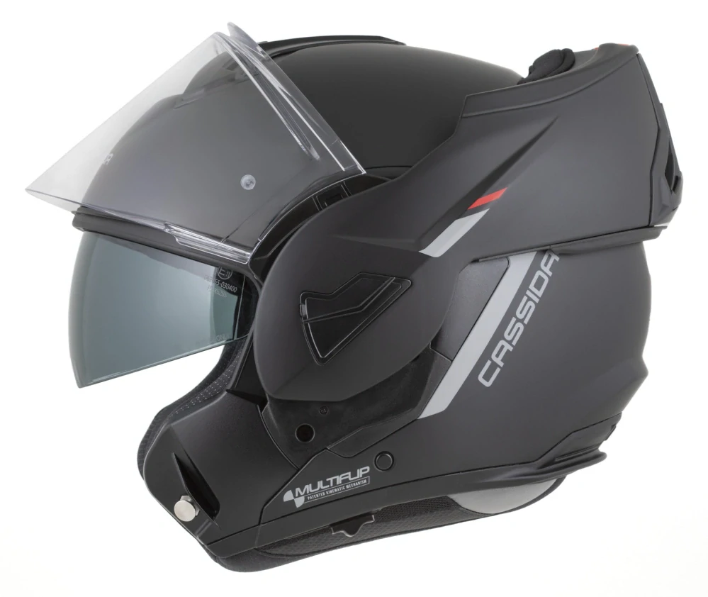 Překlopná helma na motorku CASSIDA MultiFlip Solid (černá matná/červená/šedá) + pinlock v ceně