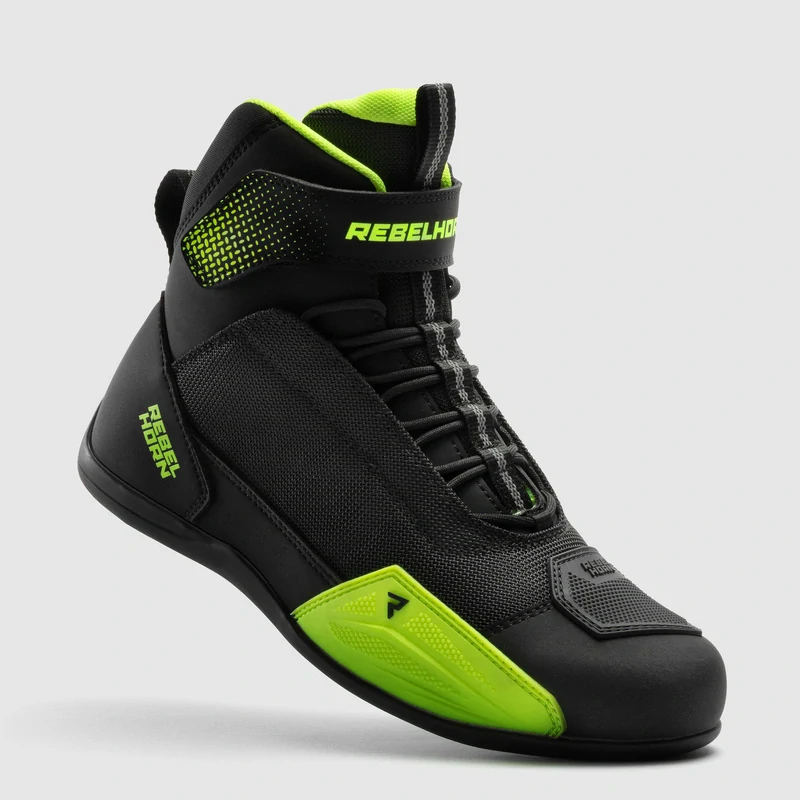 Boty na motorku Rebelhorn SWIFT FLUO YELLOW, nízké šněrovací s bočním zipem