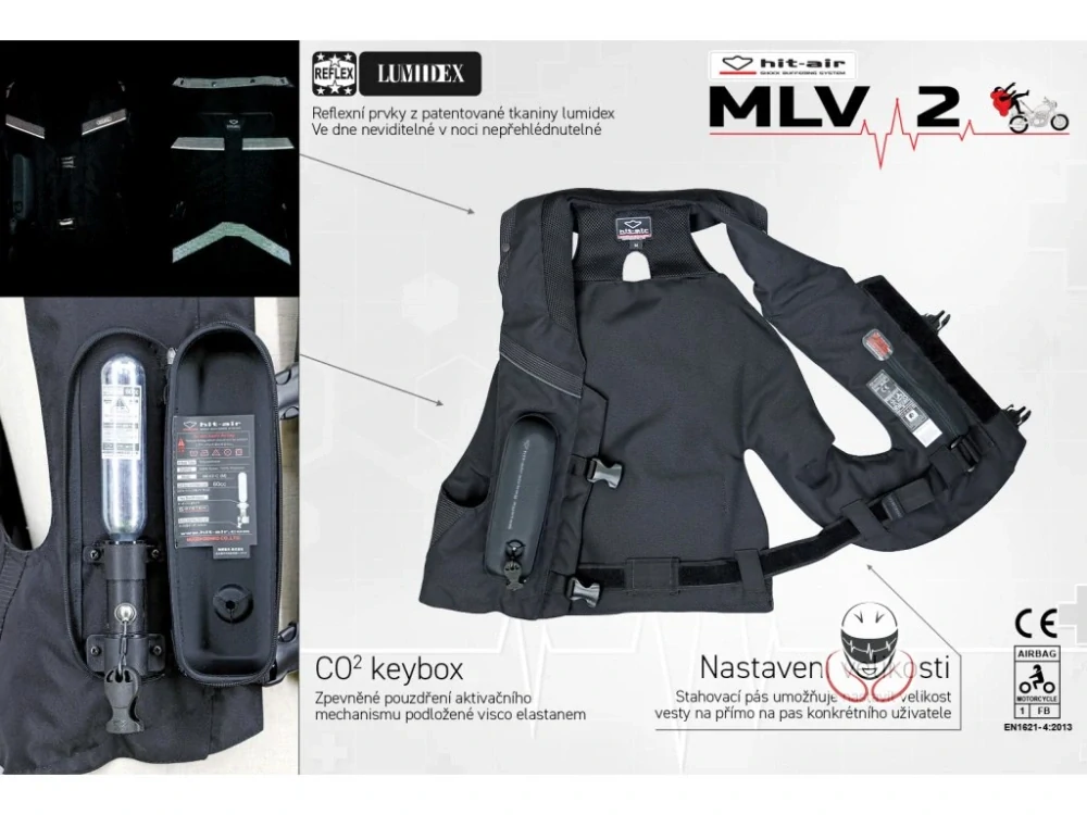HIT-AIR MLV 2 AIRBAG VESTA na motorku REFLEXNÍ ŽLUTÁ, velikost MEDIUM (S-XL)