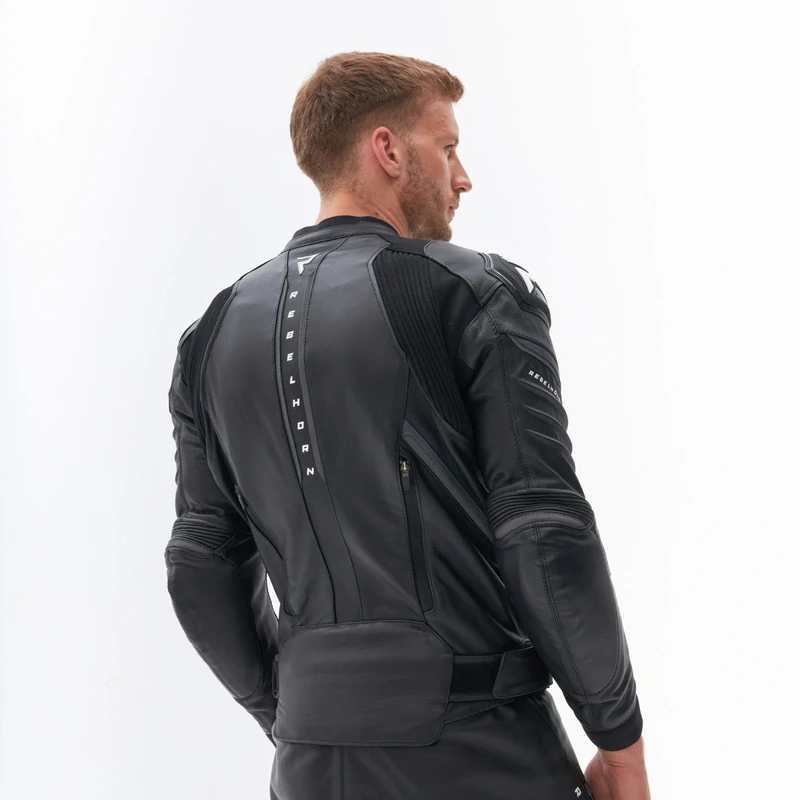 Kožená bunda na motorku Rebelhorn VELOCE Black/White, kombinace kůže/textil