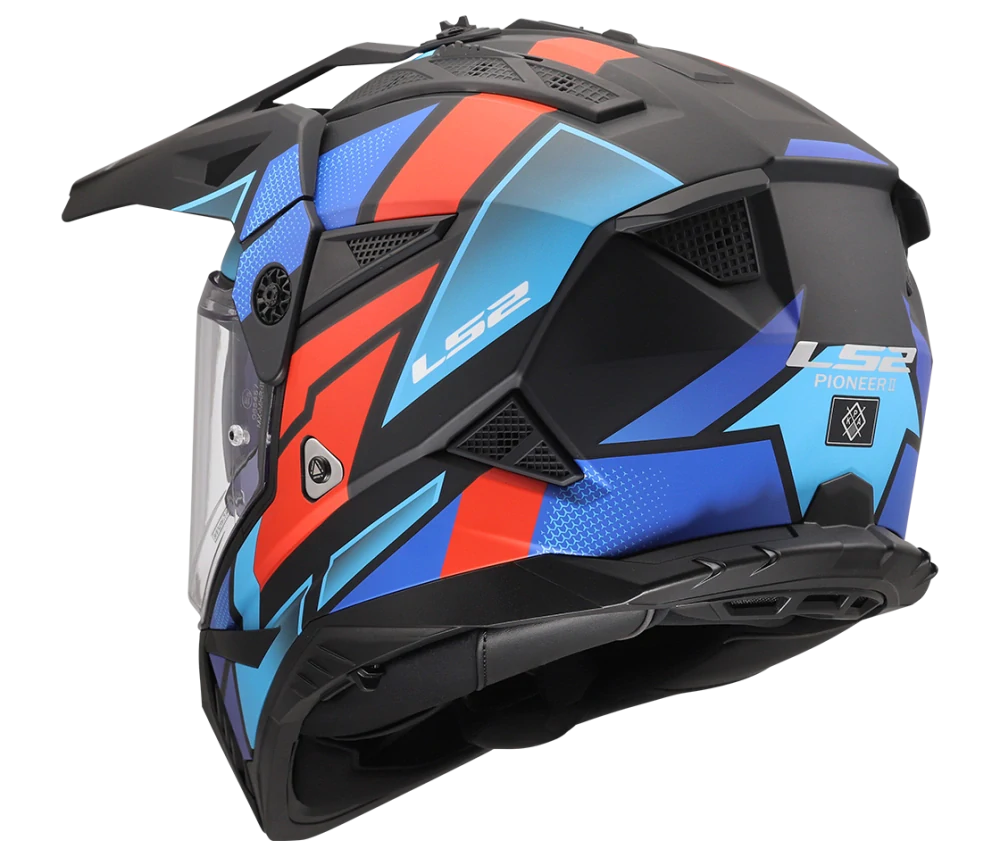 Enduro helma na motorku LS2 MX702 PIONEER II BLOCK Black Red Blue, matná