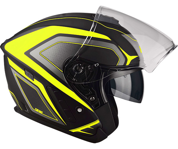 Helma na motorku LAZER Tango Hexa černá - žlutá fluo, otevřená moto helma - v. XL
