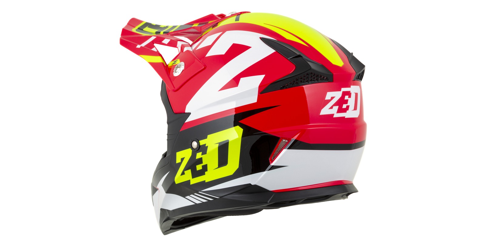 Dětská motokrosová helma na motorku ZED X1.9D TARGA (ČERVENÁ/ŽLUTÁ FLUO/ČERNÁ/BÍLÁ), na moto i čtyřkolku
