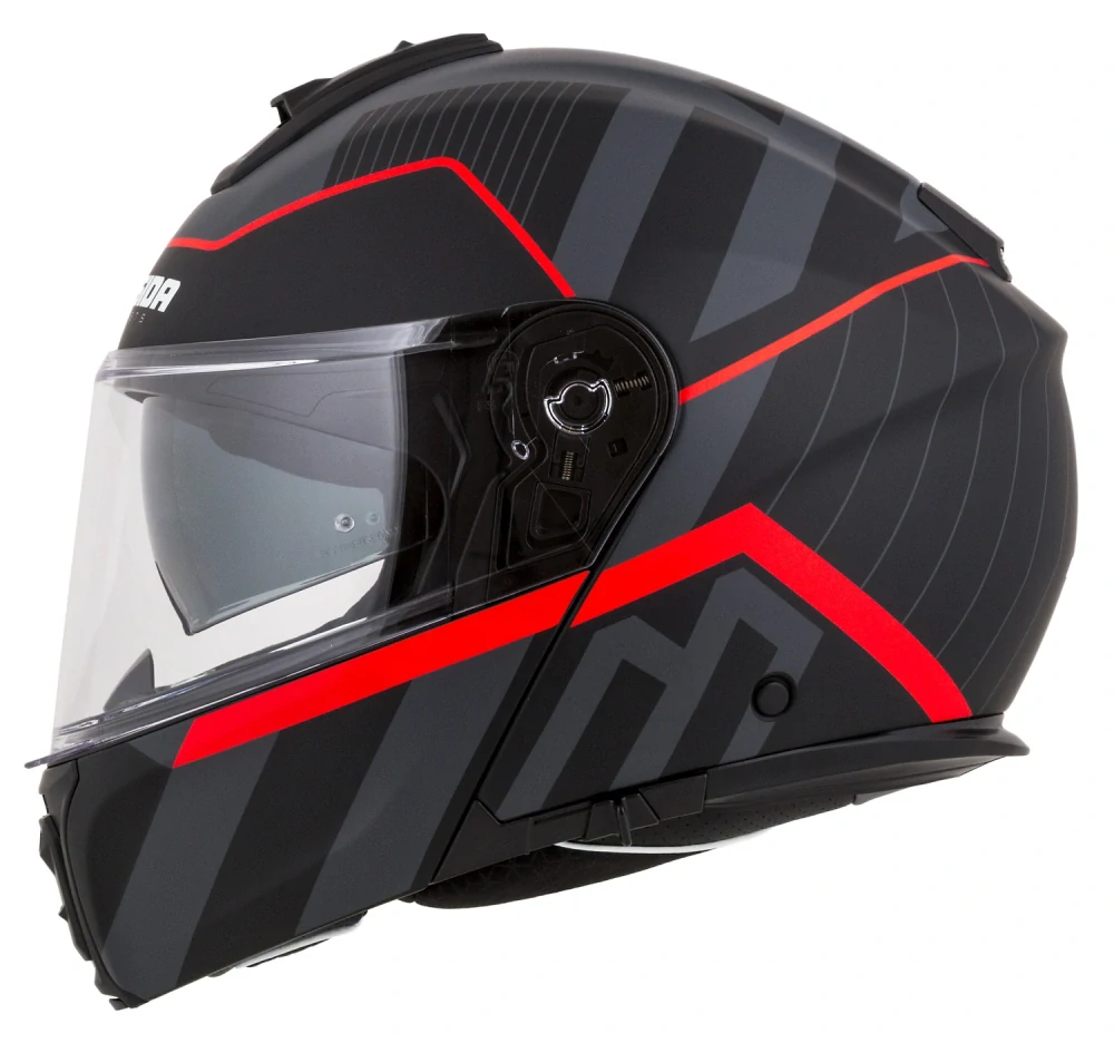 Cassida MODULO 2.1 PROFILE (ČERNÁ MATNÁ/ŠEDÁ/ČERVENÁ), výklopná helma na motorku (sklolaminát)