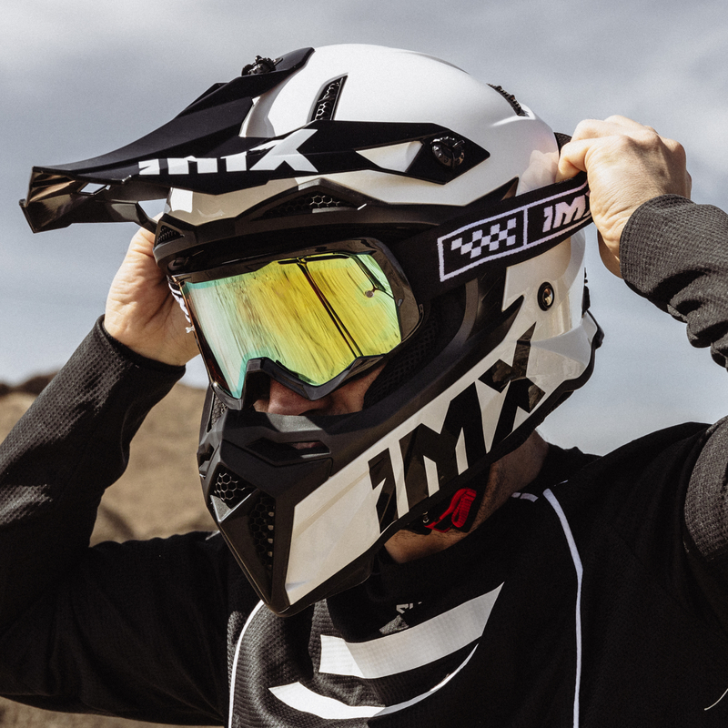 Motokrosové brýle IMX Racing ENDURANCE RACE, Black Gloss/White + iridium Gold (dvojité plexi)
