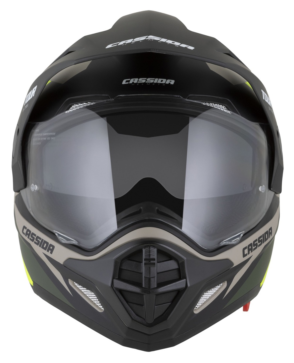 Enduro helma na motorku Cassida Tour 2.0 X-tra (písková matná/žlutá fluo/zelená/černá)