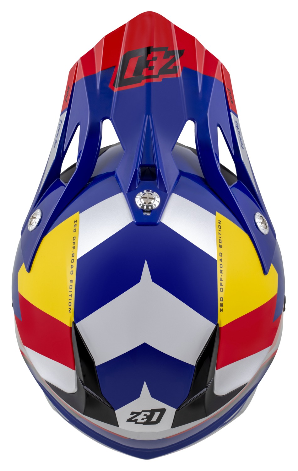 Dětská motokrosová helma na motorku ZED X1.9D TENDO (modrá perleť/červená/žlutá/stříbrná)
