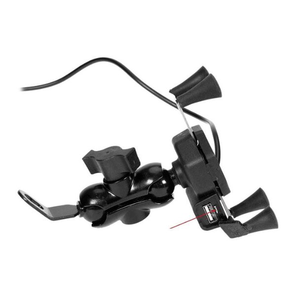 Držák telefonu s objímkou na řídítka/pod zrcátko s USB zásuvkou na motorku "4RIDE"