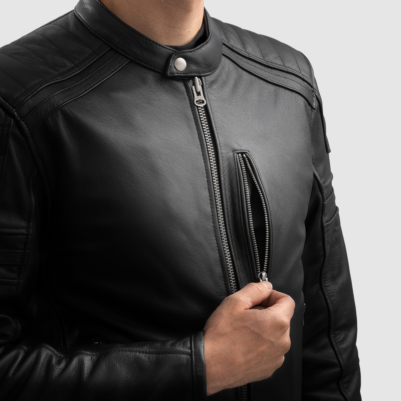 Ozone COLT černá, pánská kožená bunda na motorku