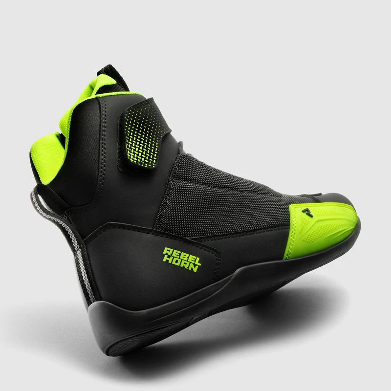 Boty na motorku Rebelhorn SWIFT FLUO YELLOW, nízké šněrovací s bočním zipem