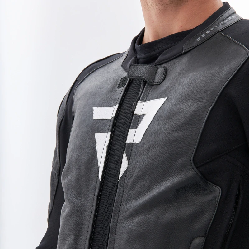 Kožená bunda na motorku Rebelhorn VELOCE Black/White, kombinace kůže/textil