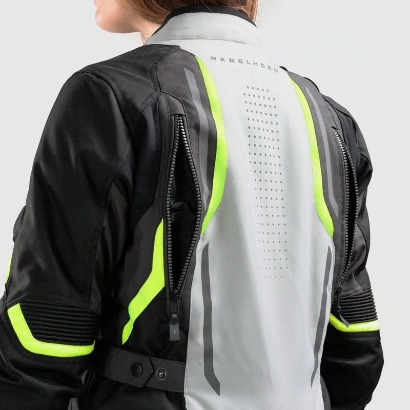 Dámská bunda na motorku Rebelhorn HIKER IV LADY BLACK/GREY/FLO YELLOW