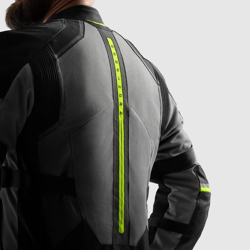 Letní bunda na motorku REBELHORN SCANDAL 3 BLACK GREY FLUO YELLOW, pánská