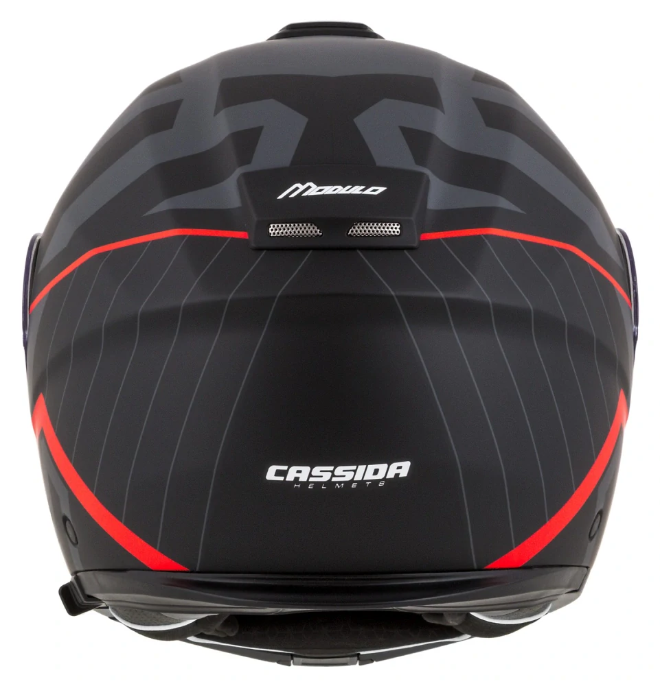 Cassida MODULO 2.1 PROFILE (ČERNÁ MATNÁ/ŠEDÁ/ČERVENÁ), výklopná helma na motorku (sklolaminát)