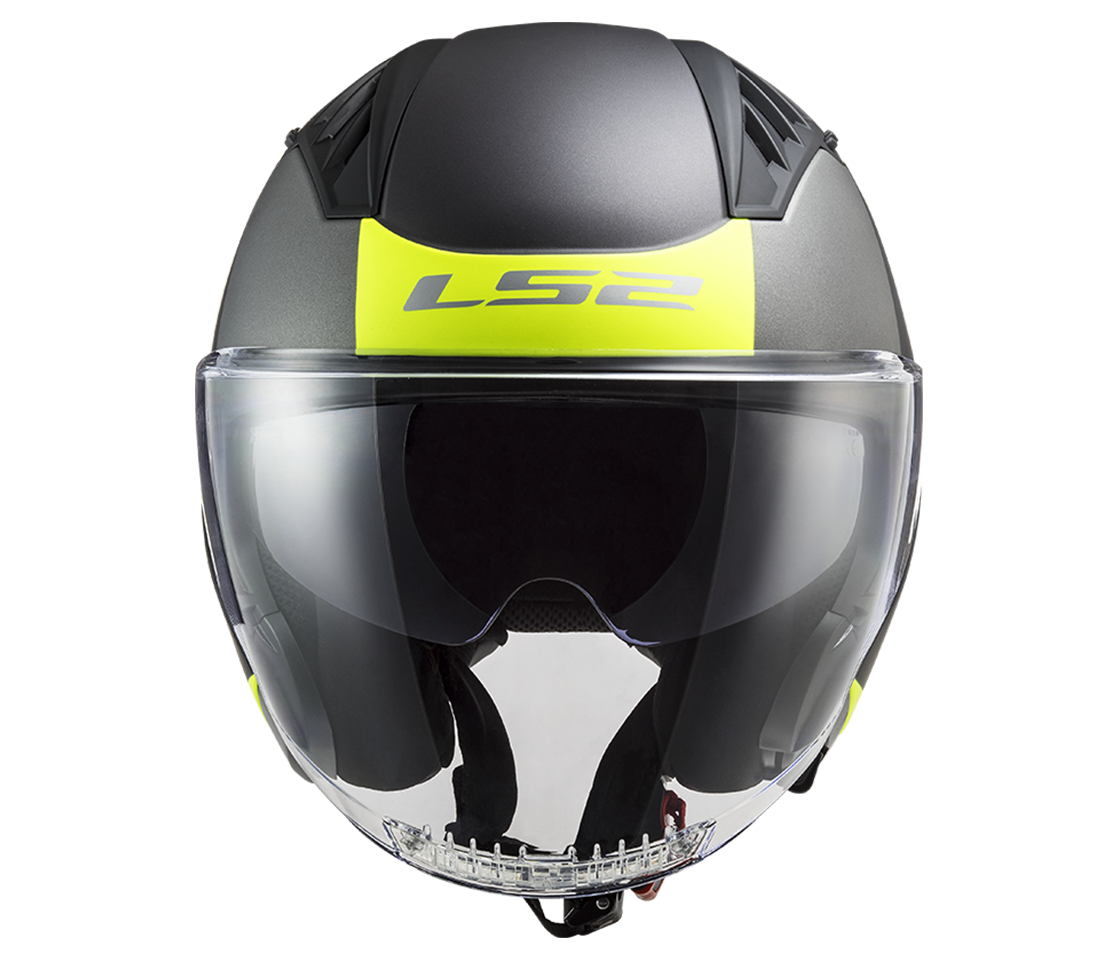 Helma na motorku LS2 OF600 Copter II URBANE Matt Black H-V Yellow, se sluneční clonou