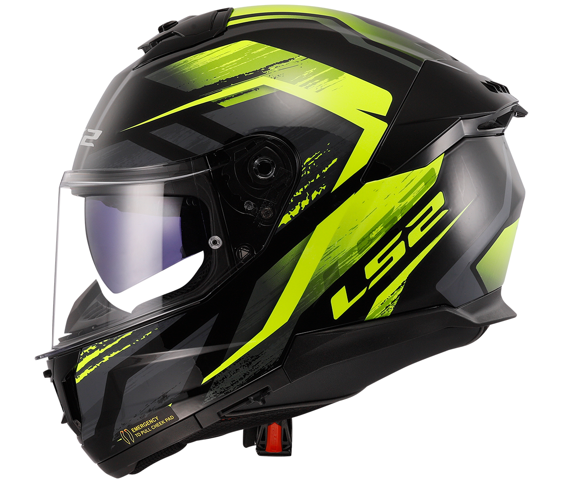 LS2 FF808 STREAM II FURY BLACK H-V YELLOW, integrální helma na motorku se sluneční clonou