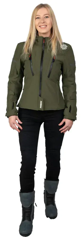 MBW HANA OLIVE GREEN SOFTSHELL dámská bunda na motorku/scooter s chrániči