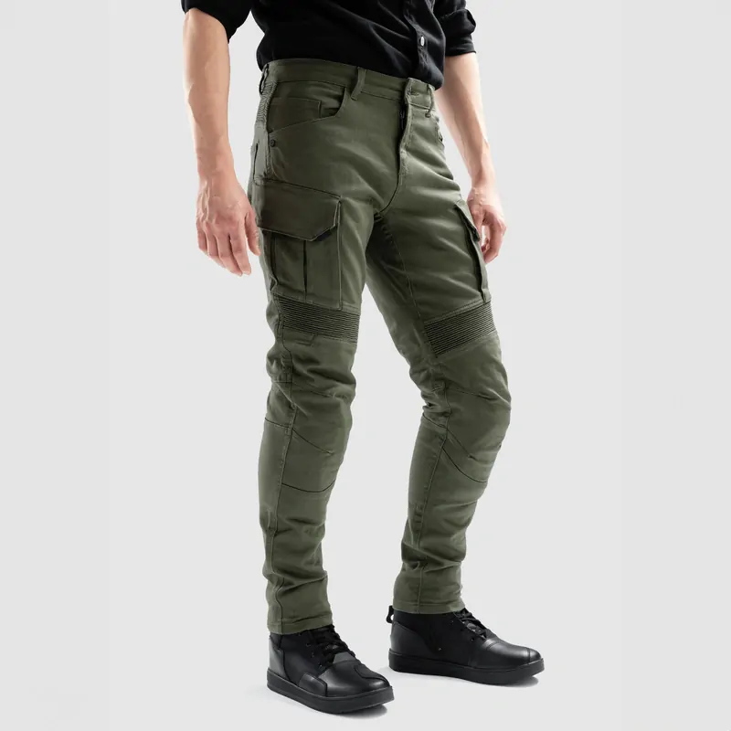 Ozone FASTER Olive, zelené olivové kevlarové kalhoty na motorku (kapsáče), kevlar jeans