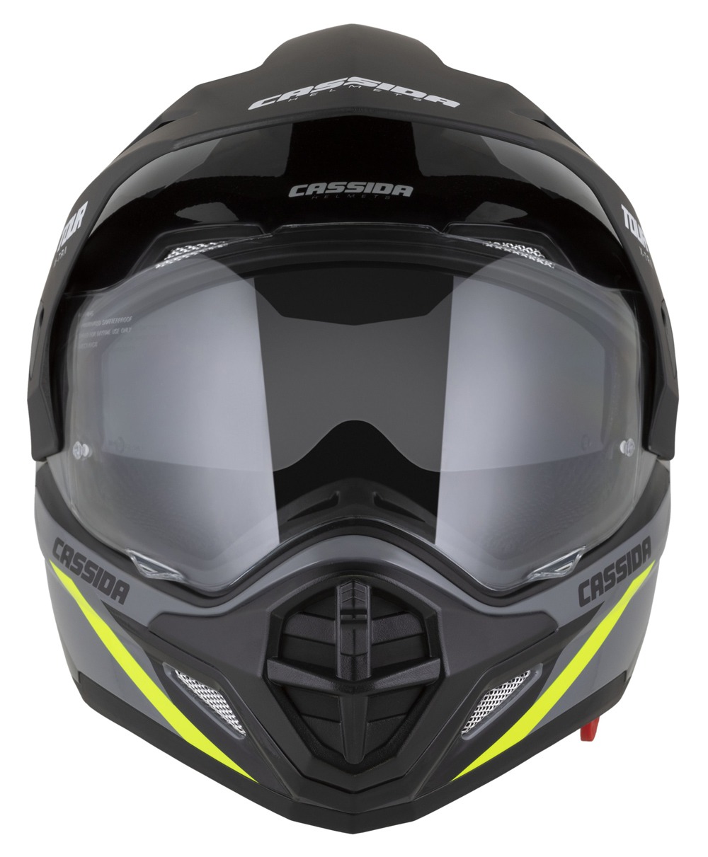 Enduro helma na motorku Cassida Tour 2.0 X-tra (šedá/žlutá fluo/černá/černý matný kšilt)