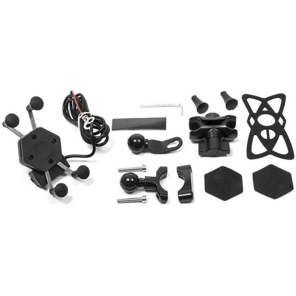 Držák telefonu s objímkou na řídítka/pod zrcátko s USB zásuvkou na motorku "4RIDE"