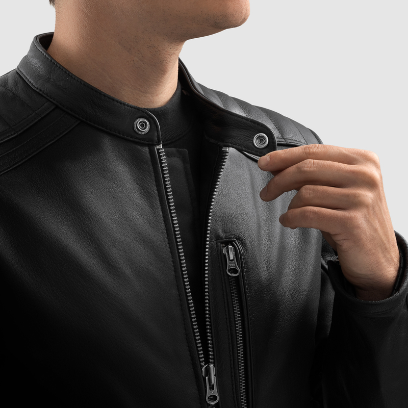 Ozone COLT černá, pánská kožená bunda na motorku