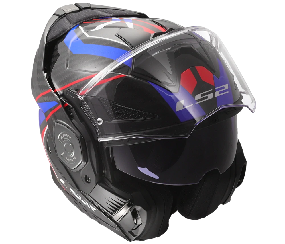 LS2 FF901 Advant X CARBON FUTURE II Gloss White Blue, překlápěcí helma na motorku