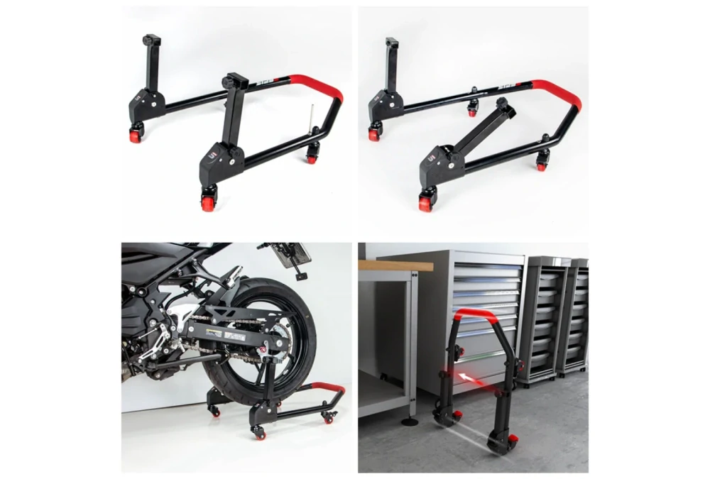 Sklopný pojízdný univerzální moto stojan přední a zadní set - trny / packy, SEFIS M20U