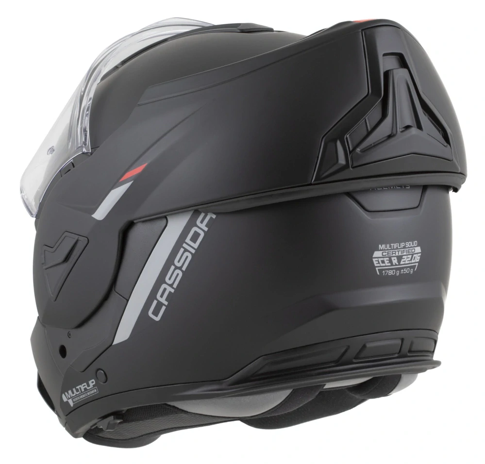 Překlopná helma na motorku CASSIDA MultiFlip Solid (černá matná/červená/šedá) + pinlock v ceně