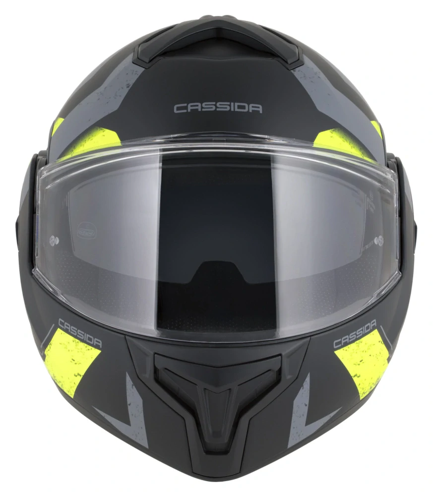 Překlopná helma na motorku CASSIDA MultiFlip KORP (černá matná/žlutá fluo/šedá) + pinlock v ceně