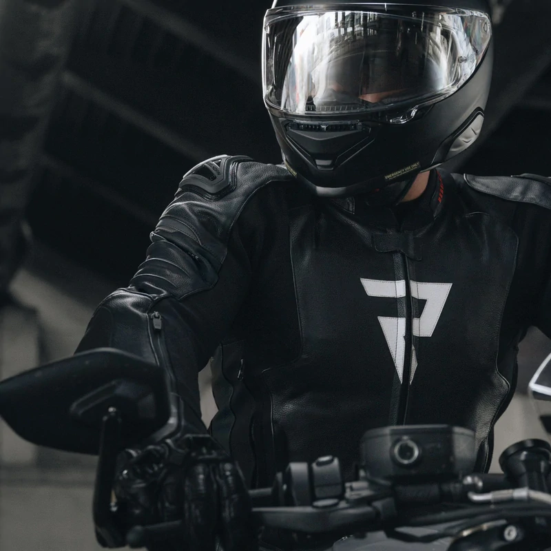 Kožená bunda na motorku Rebelhorn VELOCE Black/White, kombinace kůže/textil