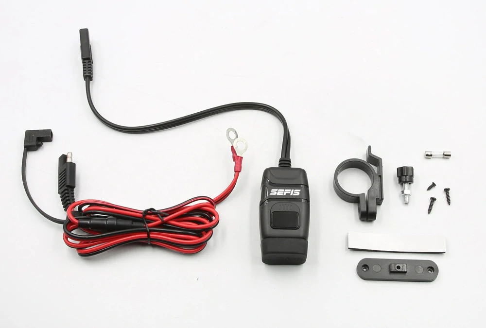 SEFIS UN10 2x USB moto zásuvka s voltmetrem a vypínačem + objímka na řidítka