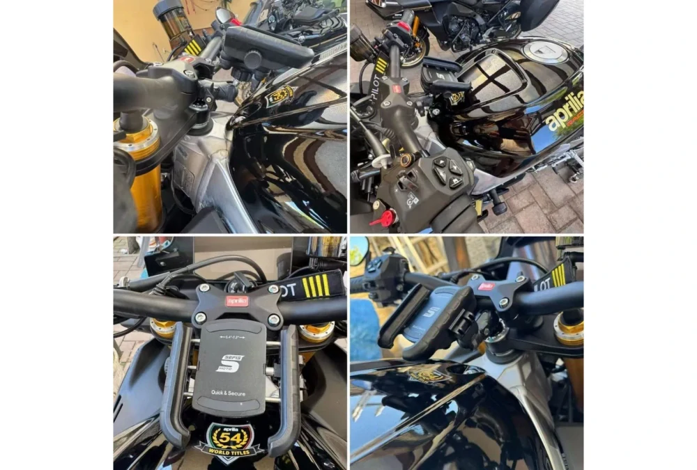 Držák telefonu na motorku SEFIS RW + s antiotřesovým adaptérem - do krku řízení + objímka na řidítka/hrazdu