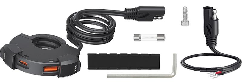 USB moto zásuvka "SLIM" na řidítka, 2x USB zásuvka na motorku 