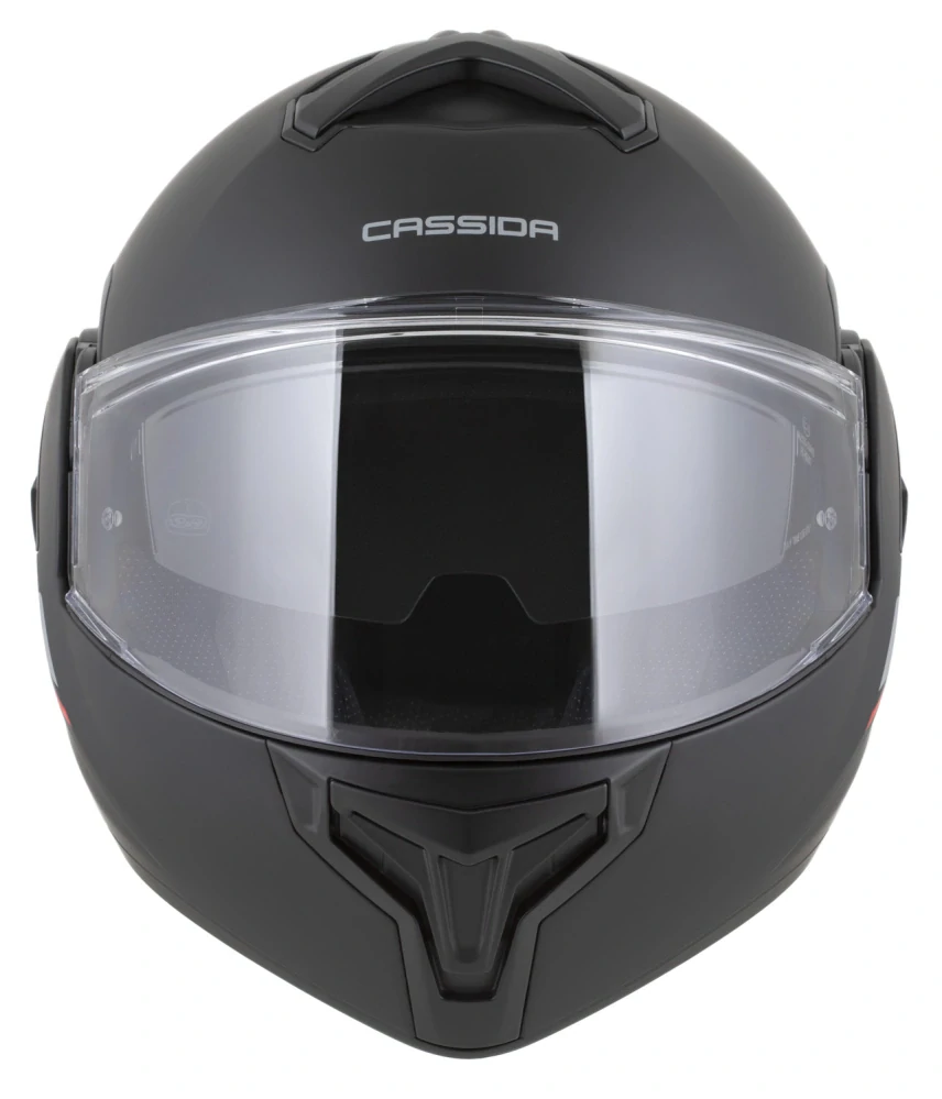 Překlopná helma na motorku CASSIDA MultiFlip Solid (černá matná/červená/šedá) + pinlock v ceně
