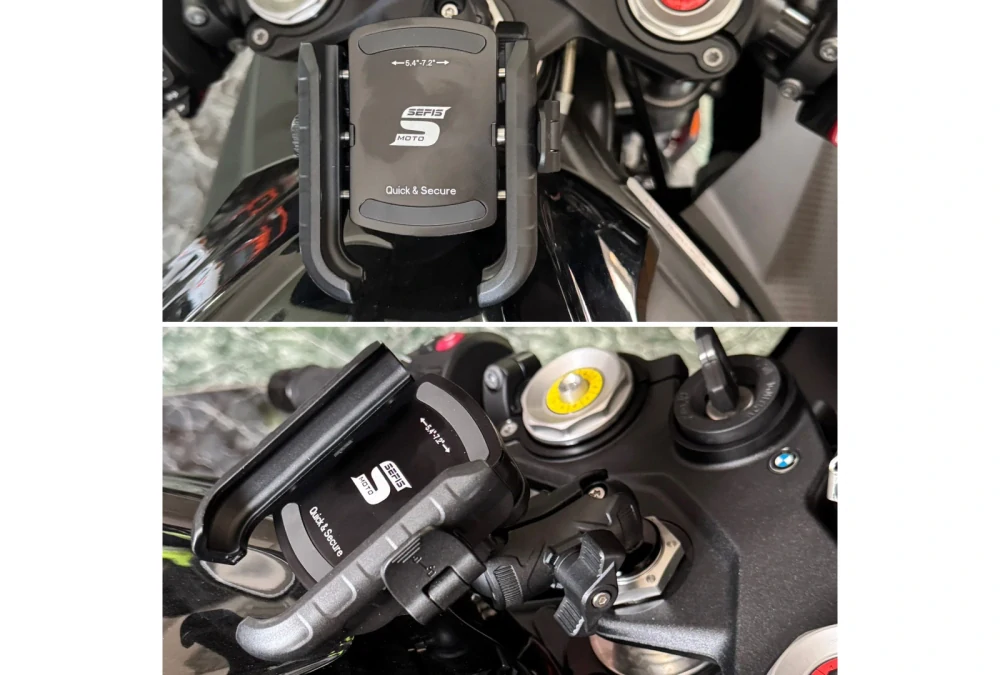 Držák telefonu na motorku SEFIS RW + s antiotřesovým adaptérem - do krku řízení + objímka na řidítka/hrazdu