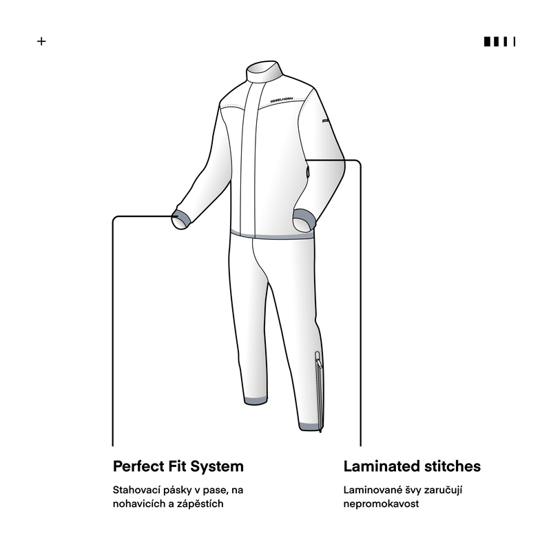 Kombinéza do deště na motorku Rebelhorn RAIN 2-dílná, reflexní fluo rukávy (nepromok)