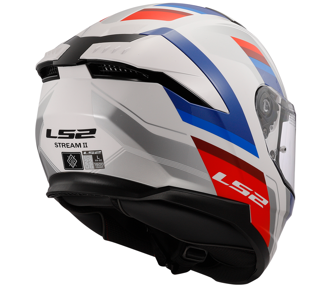 LS2 FF808 STREAM II VINTAGE WHITE BLUE RED, integrální helma na motorku se sluneční clonou