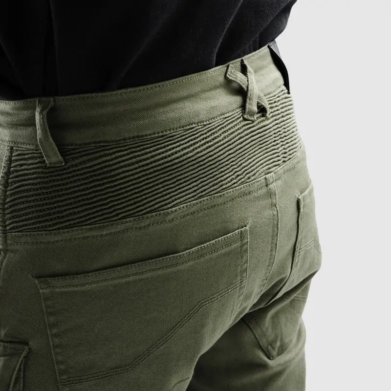 Ozone FASTER Olive, zelené olivové kevlarové kalhoty na motorku (kapsáče), kevlar jeans