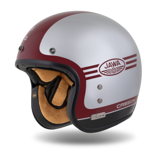 Helma na motorku CASSIDA Eso Jawa Panel (červená/stříbrná/černá)