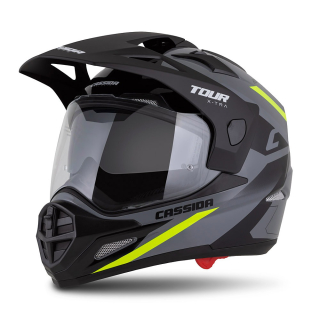 Enduro helma na motorku Cassida Tour 2.0 X-tra (šedá/žlutá fluo/černá/černý matný kšilt)