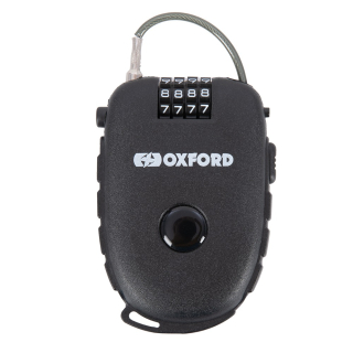 Svinovací lankový zámek na helmu a oblečení Oxford RETRA CABLE COMBINATION LOCK, (délka 0,75 m, tl. 2,4 mm, černý)