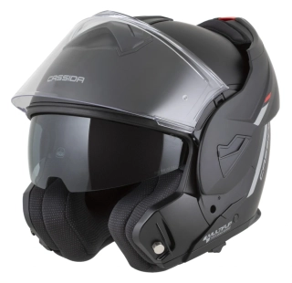Překlopná helma na motorku CASSIDA MultiFlip Solid (černá matná/červená/šedá) + pinlock v ceně